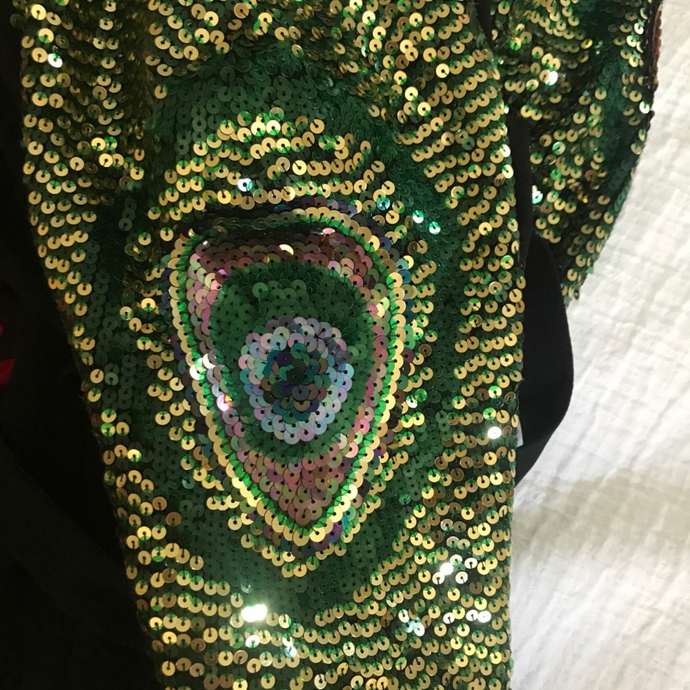 Trina Turk Dress with peacock sequin sleeves - Picture 2 of 3